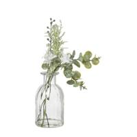 Glazen vaasje met eucalyptus - groen - 28x24x12 cm - thumbnail