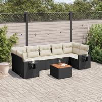 8-delige Loungeset met kussens poly rattan zwart - thumbnail