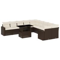 11-delige Loungeset met kussens poly rattan bruin - thumbnail