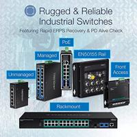 TRENDnet 5-poorts geharde industriële gigabit PoE+ DIN-railschakelaar, 120 W stroombudget, 1 x SFP-sleuf, IP30-classificatie, onbeheerde schakelaar, Gigabit PoE+ netwerkschakelaar, levenslange - thumbnail