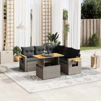6-delige Loungeset met kussens poly rattan grijs - thumbnail
