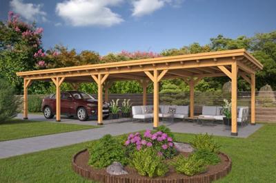 Tuindeco Odense XL overkapping type 9 1036x378 cm vuren Red Class Wood geïmpregneerd- Plat dak- - Tuindeco