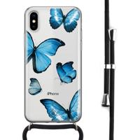 iPhone X/XS hoesje met koord - Blauwe vlinders - thumbnail