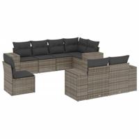 8-delige Loungeset met kussens poly rattan grijs - thumbnail