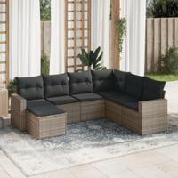 7-delige Loungeset met kussens poly rattan grijs - thumbnail
