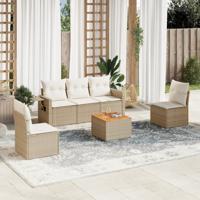 6-delige Loungeset met kussens poly rattan beige - thumbnail