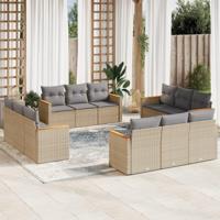 12-delige Loungeset met kussens poly rattan gemengd beige - thumbnail