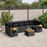 8-delige Loungeset met kussens poly rattan zwart - thumbnail