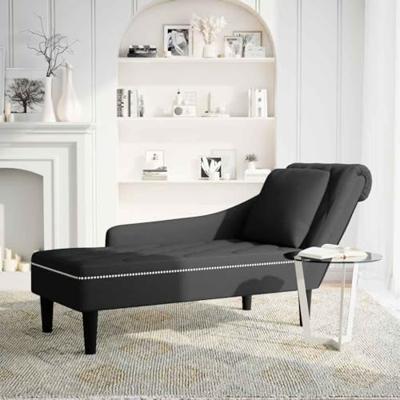 Chaise longue met kussen en rechterarmleuning fluweel zwart Chaise longue met kussen en rechterarmleuning fluweel zwart