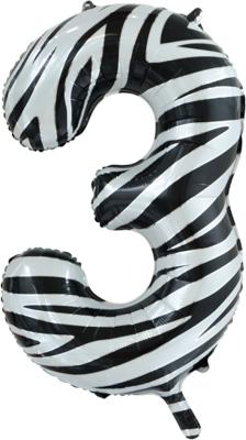 Folieballon Cijfer 3 Zebra (86cm)