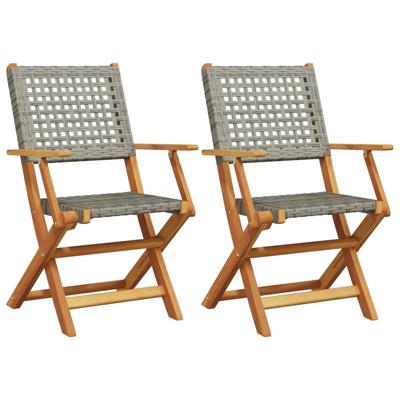 Tuinstoelen 4 st inklapbaar poly rattan en massief hout grijs