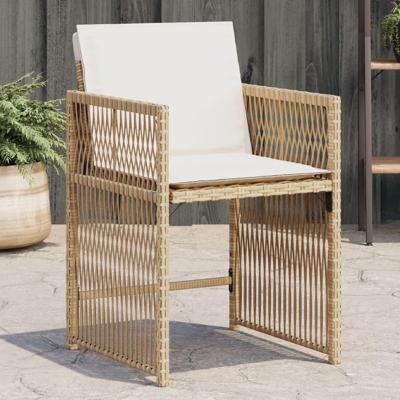 Tuinstoelen 4 st met kussens poly rattan beige