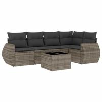 6-delige Loungeset met kussens poly rattan grijs - thumbnail