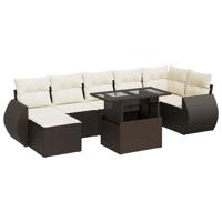 8-delige Loungeset met kussens poly rattan bruin - thumbnail