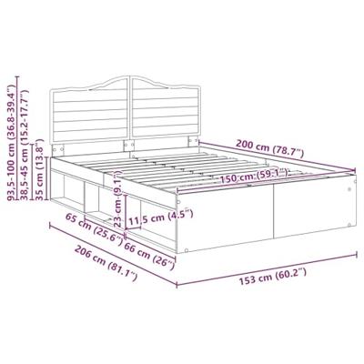 Bedframe met hoofdeinde Wit 150 x 200 cm Massief grenenhout