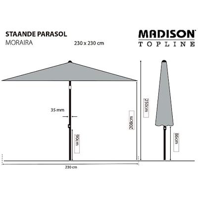 Madison Parasol Moraira Push-up Vierkant 230x230cm Grijs - thumbnail