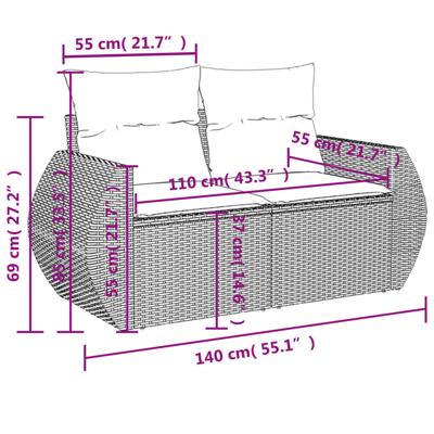 5-delige Loungeset met kussens poly rattan grijs
