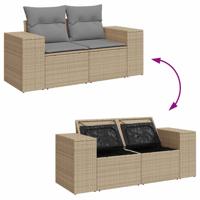 7-delige Loungeset met kussens poly rattan beige - thumbnail