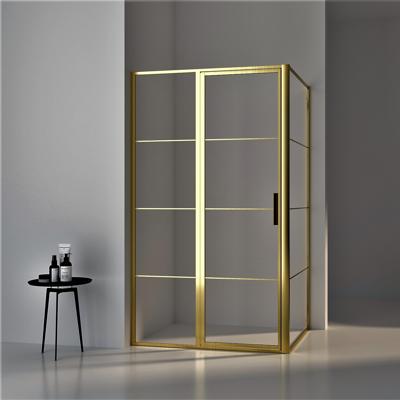 BWS Douchecabine Frame 90x100 cm 8 mm NANO Glas Geborsteld Messing Goud BWS Douchecabine Frame 90x100 cm 8 mm NANO Glas Geborsteld Messing Goud