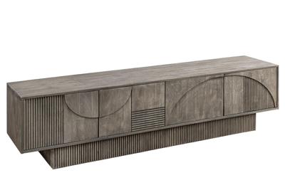 Massief houten TV Lowboard ART DECO 200cm Grijs Gerookt Mangohout 3D Front - 45481