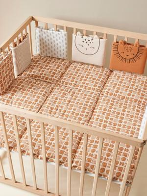 Stootrand bed/box ETHNIC beige, bedrukt