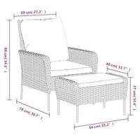 Tuinstoel met voetenbank poly rattan lichtbruin - thumbnail