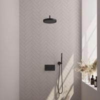BRAUER Stripe Thermostatische Inbouw Regendouche - drukknoppen - SET 26 - 25cm douchekop - gebogen muurarm - staaf handdouche - doucheslang - wandaansluitbocht - mat zwart 5-S-415 - thumbnail