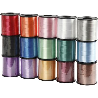 Creativ Company Cadeaulint, b: 10 mm, glossy, diverse kleuren, 15x50 m/ 1 doos