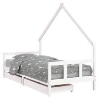 Kinderbedframe met lades 90x190 cm massief grenenhout wit - thumbnail