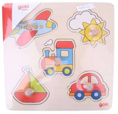 Goki Knopjespuzzel Met Vliegtuig, Zon, Trein, Auto, Boot Goki Knopjespuzzel Met Vliegtuig, Zon, Trein, Auto, Boot