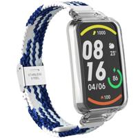 Braided nylon bandje met case - Blauw met wit - Xiaomi Smart band 7 Pro - thumbnail