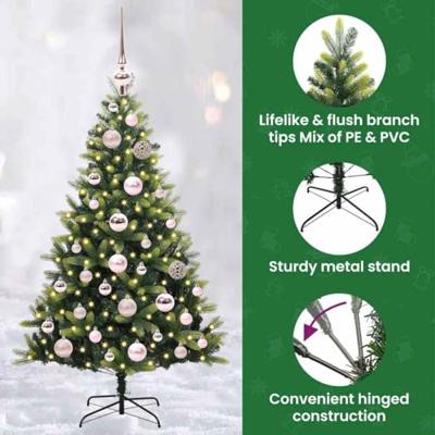 VidaXL Kunstkerstboom met scharnier 150 leds groen 120 cm pvc en pe