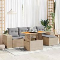 6-delige Loungeset met kussens poly rattan beige - thumbnail