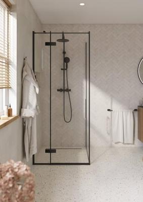 Saqu Grace douchecabine met draaideur links incl. antikalk 90x90x210cm mat zwart