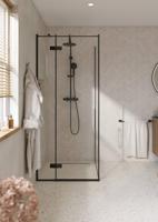 Saqu Grace douchecabine met draaideur links incl. antikalk 90x90x210cm mat zwart - thumbnail