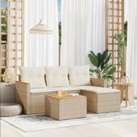5-delige Loungeset met kussens poly rattan beige - thumbnail