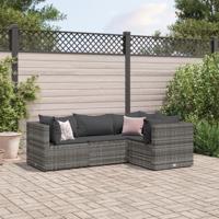 4-delige Loungeset met kussens poly rattan grijs - thumbnail