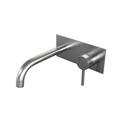 Brauer Brushed Edition Wastafelmengkraan inbouw - gebogen uitloop links - hendel lang smal - afdekplaat - model A 1 - PVD - geborsteld RVS 5-NG-004-B2