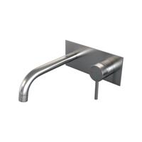 Brauer Brushed Edition Wastafelmengkraan inbouw - gebogen uitloop links - hendel lang smal - afdekplaat - model A 1 - PVD - geborsteld RVS 5-NG-004-B2 - thumbnail