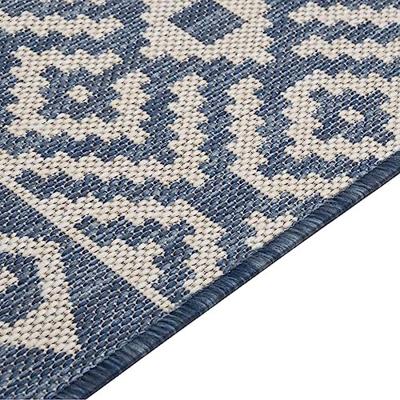 Buitenkleed met patroon platgeweven 80x250 cm blauw Buitenkleed met patroon platgeweven 80x250 cm blauw