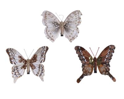 Vlinder veer clip l12h10 cm assorti 3st kerst Decoris - Decoris Vlinder veer clip l12h10 cm assorti 3st kerst Decoris - Decoris