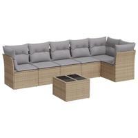 7-delige Loungeset met kussens poly rattan beige - thumbnail