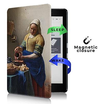 Lunso - Kobo Aura Edition 2 hoes (6 inch) - Vegan Saffiano Leren sleep cover - Vermeer Melkmeisje