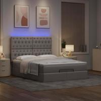 Ottoman bed met matras en LED's 140x190cm stof taupe - thumbnail
