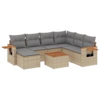 8-delige Loungeset met kussens poly rattan beige - thumbnail