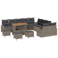 Tuinbankenset met kussen 14 pcs Grijs poly rattan - thumbnail