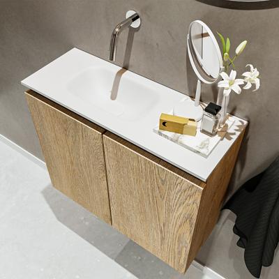 MONDIAZ TURE 60cm toiletmeubel washed oak. EDEN wastafel talc links geen kraangat - thumbnail