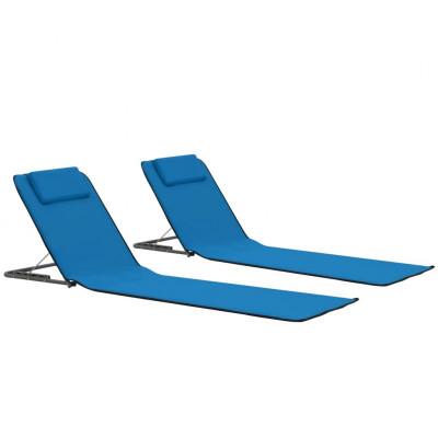 VidaXL Strandmatten inklapbaar 2 st staal en stof blauw VidaXL Strandmatten inklapbaar 2 st staal en stof blauw