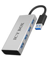 ICY BOX IB-AC6104 4-voudige USB 3.0 hub, geïntegreerde USB-kabel, aluminium, zilver/zwart - thumbnail