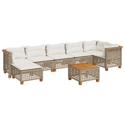 8-delige Loungeset met kussens poly rattan beige